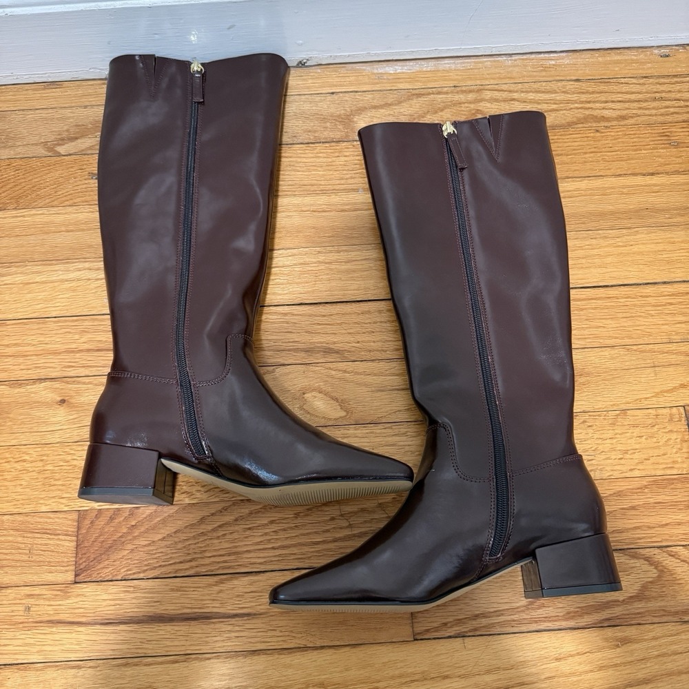 J. Crew Brown Square-toe Tall Leather Boots Size 7.5 - Picture 8 of 9